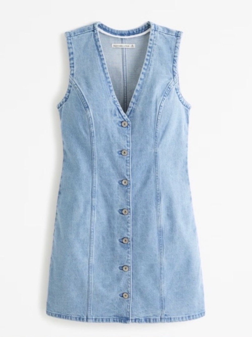 Abercrombie & Fitch Light Blue Sleeveless Button-Front Denim Dress